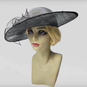 Large Wide Brim Black Sinamay Kentucky Derby Church Wedding Adjustable Hat- NEW
